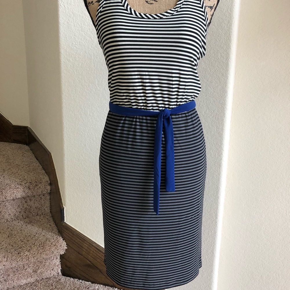 Striped Black, Gray, White Dress w/ Racerback